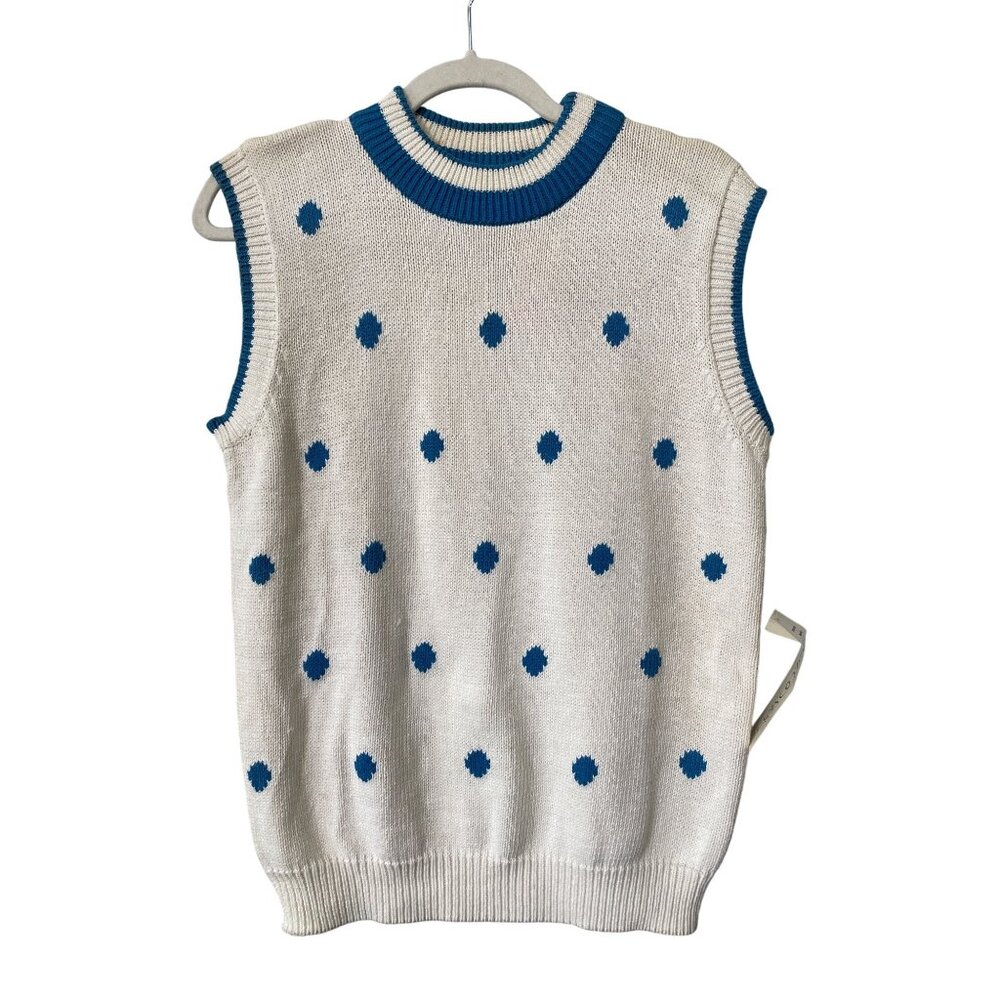 Vintage Heirlooms Sweater Vest Size Large High Neck Polka Dot Deadstock NEW